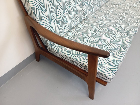 Image 1 of Arne Wahl Iversen voor Komfort 3-zits Scandinavische vintage bank in teak en stof uit de jaren 60