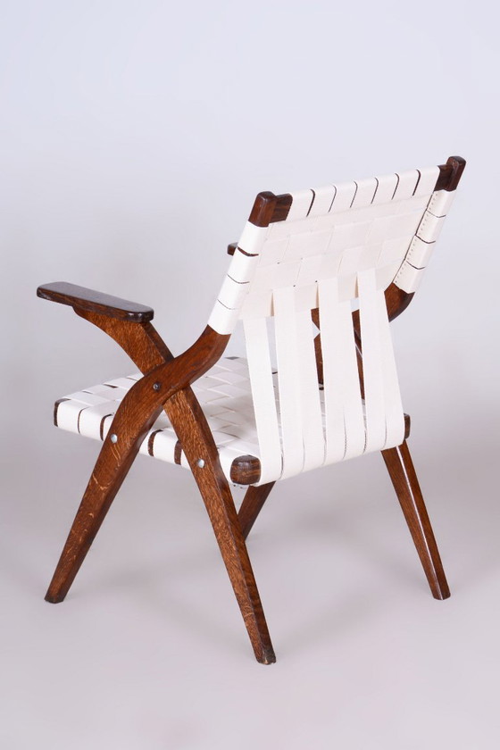 Butaca Art Déco restaurada, de Jan Vaněk, roble, algodón, checa, años 40 – Sillones, Cotton, Wood (photo 6 of 10)