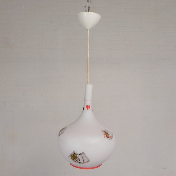 Murano hanglamp met afbeeldingen van speelkaarten in opaline glas, jaren 60 – Hanglampen (photo 4 of 22)