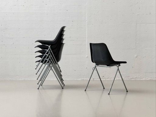Set di 6 sedie Polyside, classici del design britannico disegnati da Robin Day per Hille, anni '70.