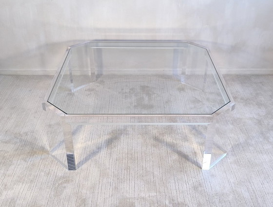Image 1 of Wunderschöner großer quadratischer ATHENA-Couchtisch aus Acrylglas und Glas, entworfen von David Lange