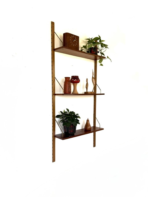 Scaffale da parete modulare vintage danese in teak anni '60 – wandrek, Wood, Brass