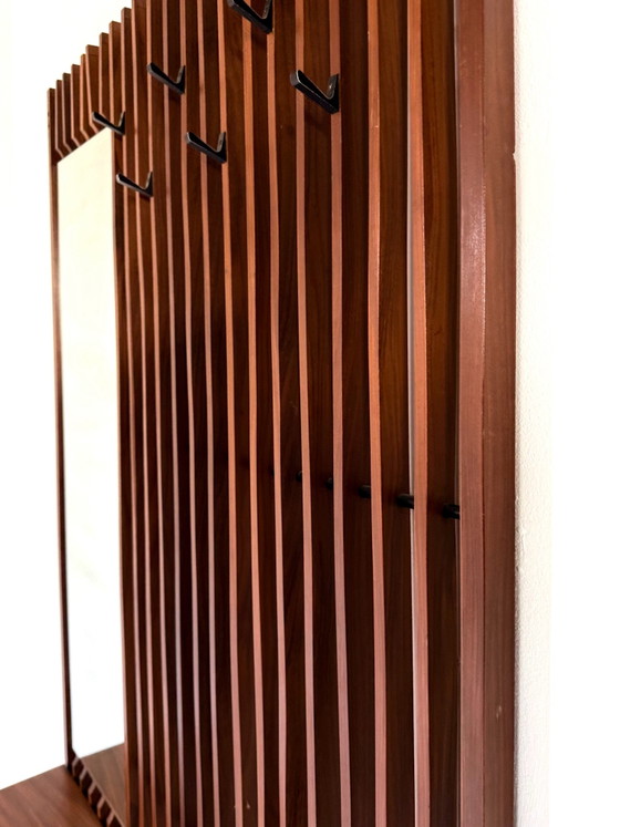 Vintage XL Teak Slat Coat Rack, Germany '60s, Glass, Wood, Brown (photo 9 of 12)