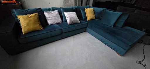 Hoekbank Velvet Turquoise/Blauw