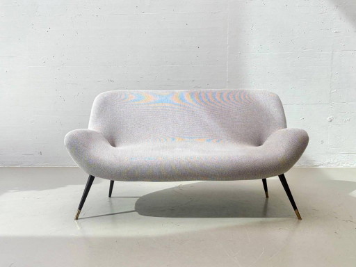 Sofá de dos plazas estilo vintage de mediados de siglo, década de 1950. – 2 zitsbanken, Textile