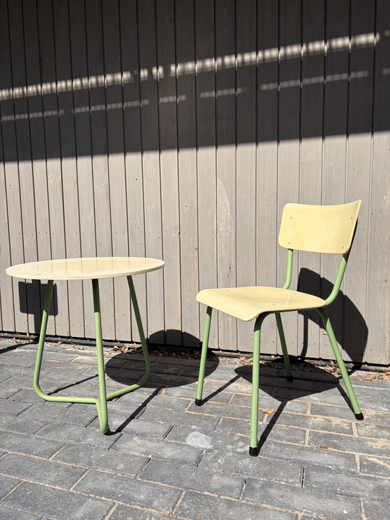 Vintage DICO Table + Chair – 50s/60s – Green Frame – Dining set, Metal, Wood (photo 3 of 6)