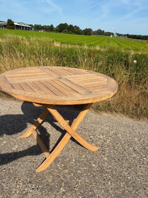 Wunderschöner runder Teakholz-Gartentisch, 100 cm Durchmesser, schwere Qualität – tuintafels, Wood