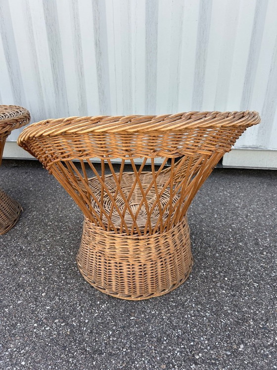 Image 1 of Wicker lounge set, 3 armchairs and a table, 1970s