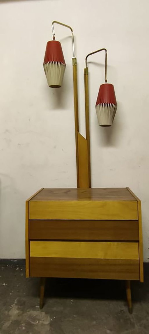 Walnoot cocktailkast met staande lamp, jaren 50