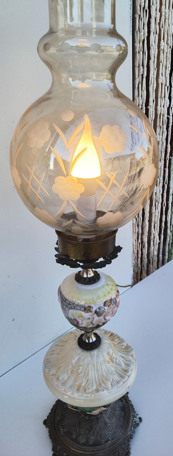 Lampada Da Tavolo Vintage In Ceramica E Vetro Ambra – Lampade da tavolo, Glass (photo 2 of 5)