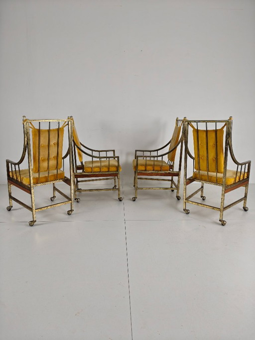 Conjunto único de sillas de comedor y salón de estilo de mediados de siglo – Doradas, fabricadas entre 1940 y 1948 por