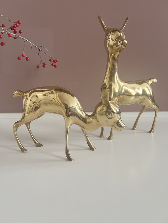 Image 1 of Hollywood Regency brass XL deer/bambis