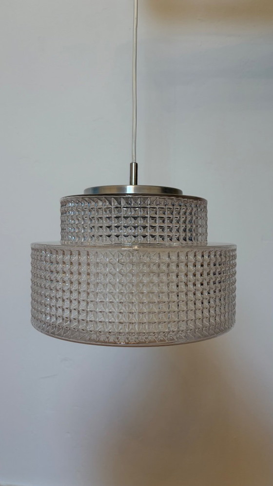 Vintage pendant lamp like Vitrika – 1960s – textured glass – Metal (photo 2 of 9)