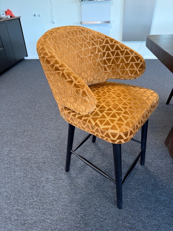 Image 1 of Richmond hoge tafel kersenhout 97x219cm set met 6 stoelen indigo triangle zithoogte 68 cm