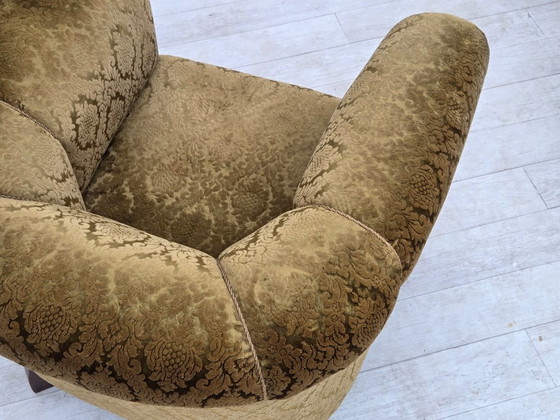 1950s, Danish relax chair, furniture velour, beech wood., Armchairs, Textile, Green (photo 8 of 18)