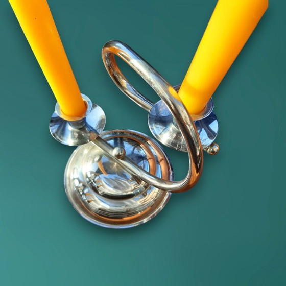 Image 1 of Paire de chandeliers Art Déco chromés