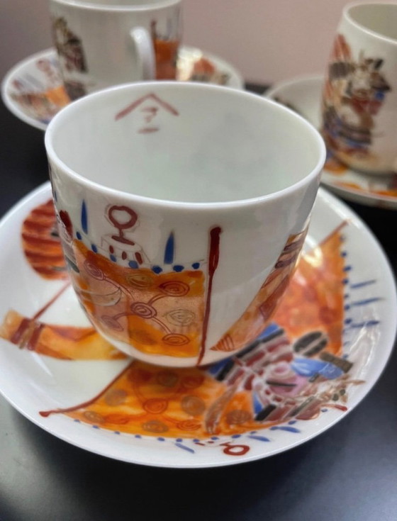 Image 1 of Antigüedad - Japonés Hichozan Fukagawa Imari - Período Meiji - Taza y platillo del guerrero samurái (7+7)