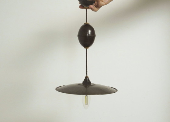 Image 1 of Franse Art Deco hanglamp met verstelbare katrol, Baron Paris Ouistiti Vintage Lighting