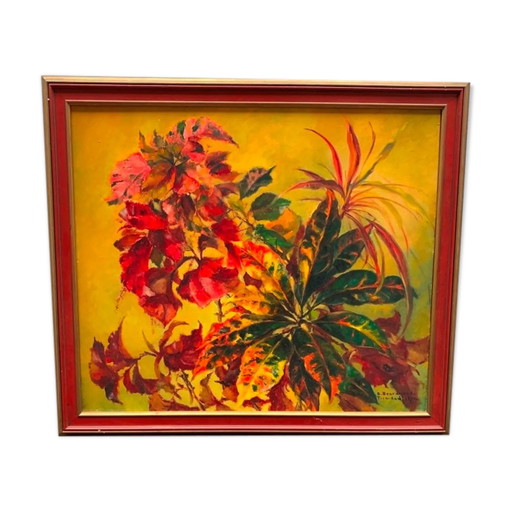 Still life with exotic flowers, oil on panel – schilderijen tekeningen, Canvas