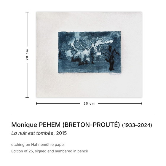 Image 1 of Monique PEHEM (BRETON-PROUTÉ) Ha caído la noche Grabado firmado 2015