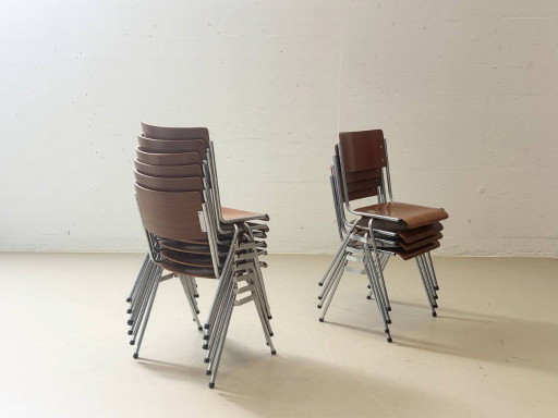 6 vintage stapelstoelen met chromen frame, jaren 70