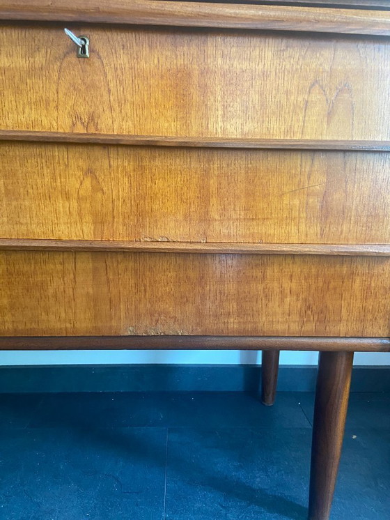 Image 1 of Vintage Danish teak secretaire with 3 drawers and extendable top
