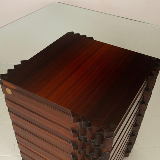 Table "Diamante" en padouk africain de style brutaliste par Luciano Frigerio avec plateau en verre, 1970 (photo 14 of 26)