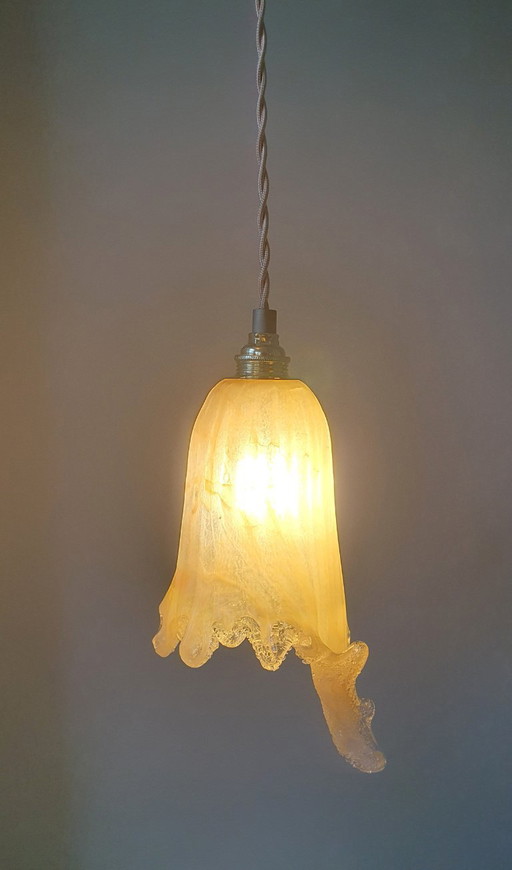 Antieke Amberkleurige glazen Murano lamp