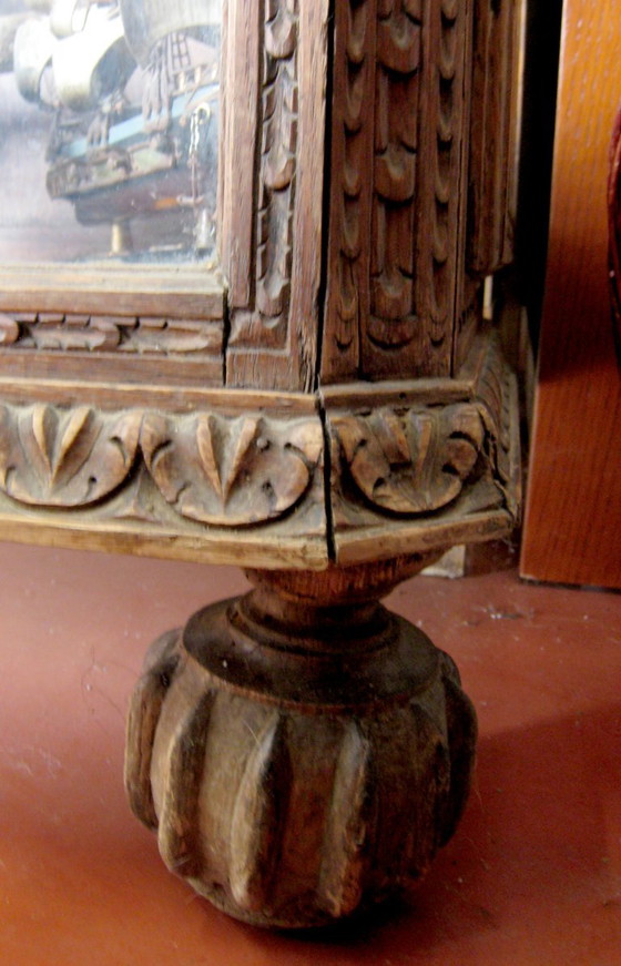 Carved wood Display cabinet with glass doors, Brown, Classicisme (photo 11 of 11)