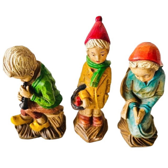 Image 1 of Ensemble de figurines de Noël peintes à la main, vintage Allemagne de l'Ouest, années 1960
