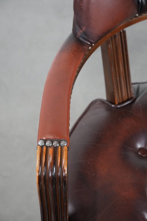 Image 1 of Dark brown cowhide Chesterfield desk/dining room/side chair in English style in a luxury color