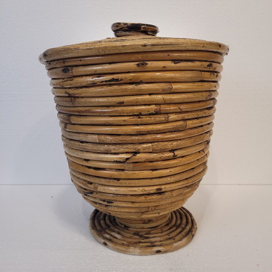 Image 1 of Cestino vintage in rattan con coperchio, XX secolo - Francia