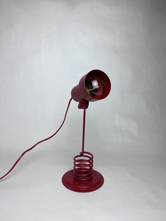 Image 1 of Vintage Postmodern Red Spiral Table Lamp by Massive Belgium | 80s Industrial Minimalism | Space Age Pop Art