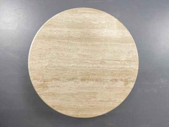 Image 1 of Tavolino da caffè circolare in travertino vintage, anni '70