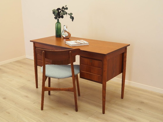 Scrivania danese in teak con sei cassetti, impiallacciata, anni '70. – Scrivanie, Wood (photo 4 of 17)