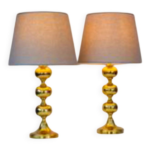 Scandinavian modern space age brass table lamps from Nafa, Sweden, 1970s, set of 2