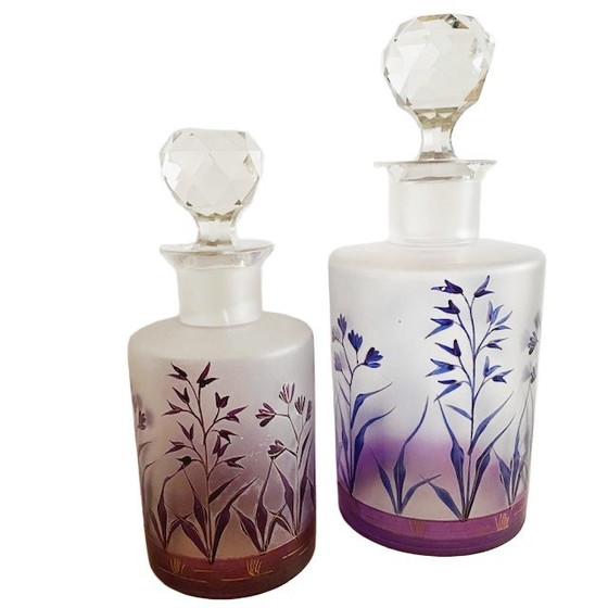 Image 1 of Ensemble de flacons à parfum anciens en cristal Moser, émail brûlé, style Art nouveau, XIXe siècle