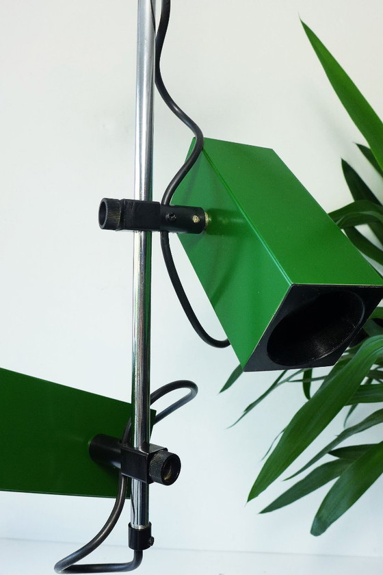 Suspension vintage, plafonnier, 2 spots, ampoule Philips NPD 69, verte – Metal (photo 3 of 9)
