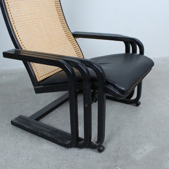 Image 1 of 1980s Lounge Chair — Wiener Weave & Leather — Adjustable Backrest — Vintage Scandinavian-Style Statement