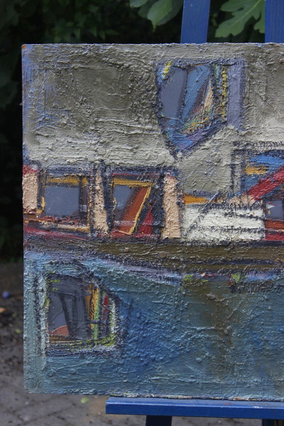 Image 1 of Jean Besnard (1922-2007) Huile Sur Panneau Abstraction Architecturale 1972