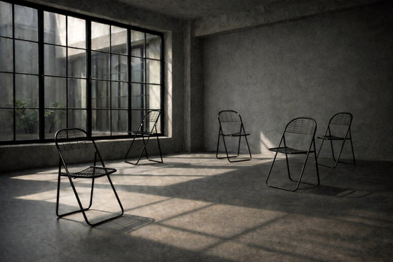 Image 1 of Vintage Swedish Mid-Century Modern Minimalist Black Metal Åland Chair by Niels Gammelgaard for IKEA, 1980s, Set of 5