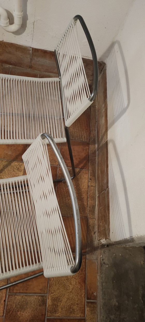 IKEA MELKER vintage spaghetti chairs
Set of 6 90s design classics – Dining chairs, Plastic, Chrome (photo 5 of 9)