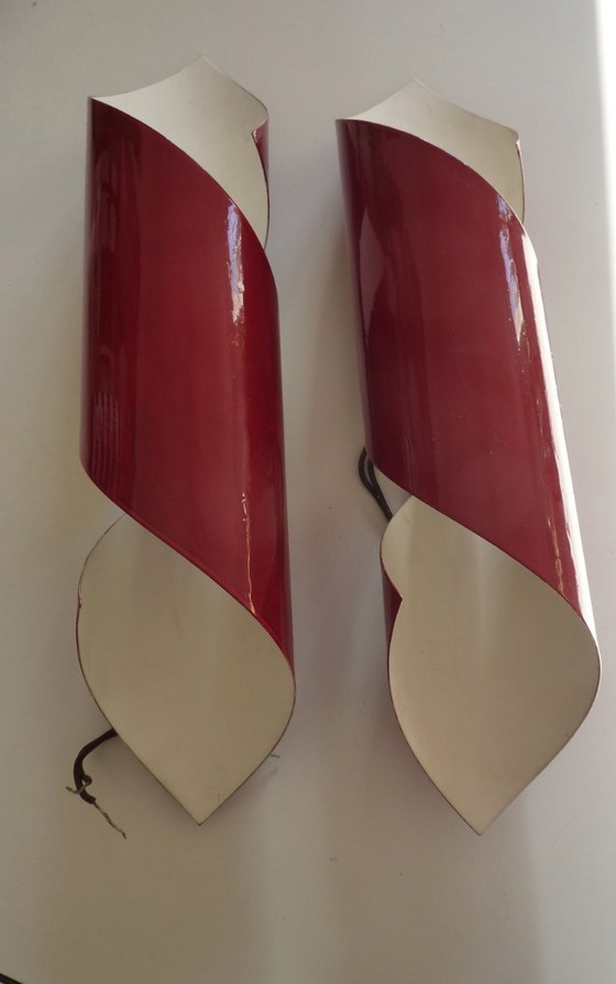 Image 1 of een paar vintage gedraaide wandlampen