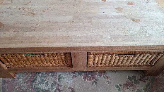 Massief Teakhouten Salontafel Met Rieten Opbergmanden – Wood (photo 3 of 5)