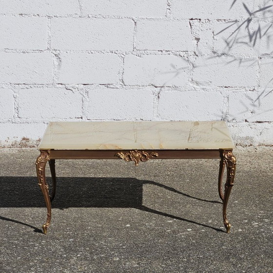 Image 1 of French WHITE Onyx Marble Brass Coffee Table - Style Louis XV 60s