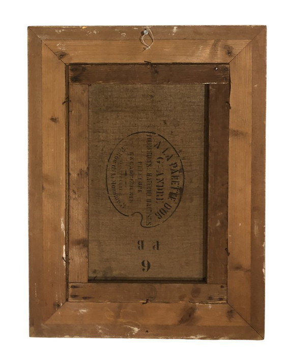 Image 1 of Huile sur toile ancienne signée, paysage de sous-bois 1893, cadre doré