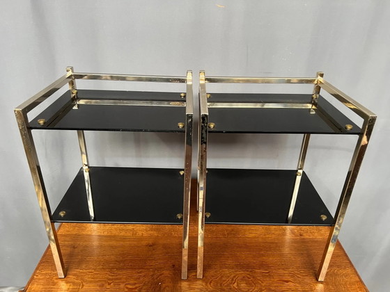 Pair of vintage Hollywood Regency style bedside or accent tables., Nightstands, Metal (photo 6 of 9)