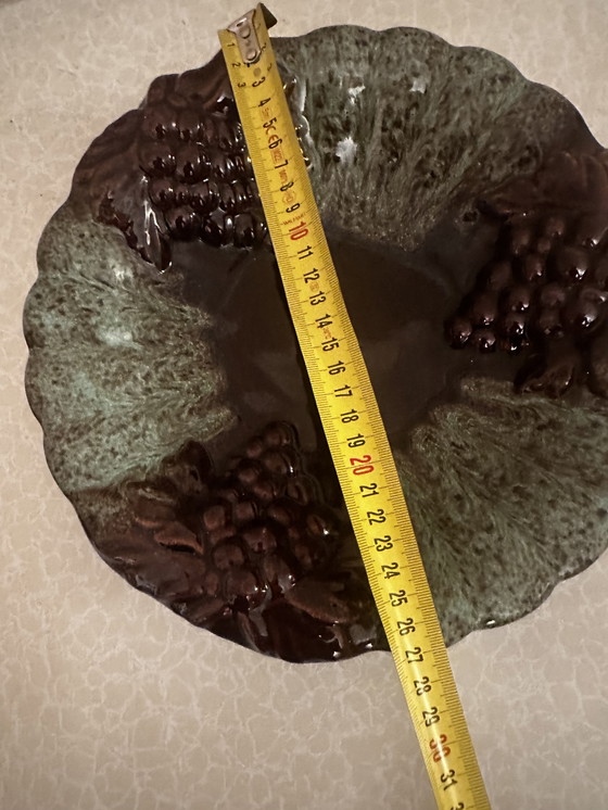 Image 1 of Foreign-West Germany Ceramic - Tripod Fruit Bowl Barbotine Grapes