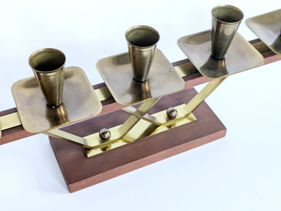 Image 1 of Midcentury Teak and Brass Candelabra for 5 candles | Germany, 1960s