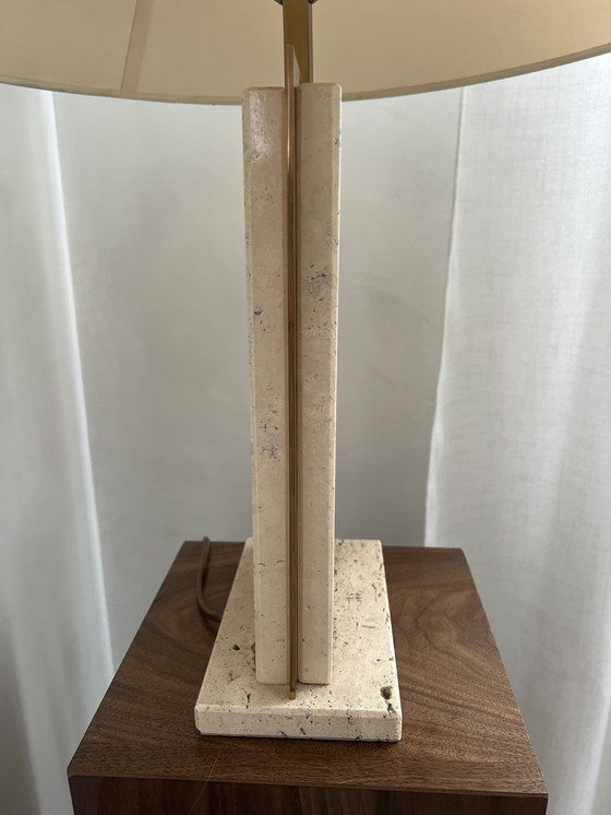 Image 1 of Vintage Camille Breesch table lamp – travertine & brass – mid-century design